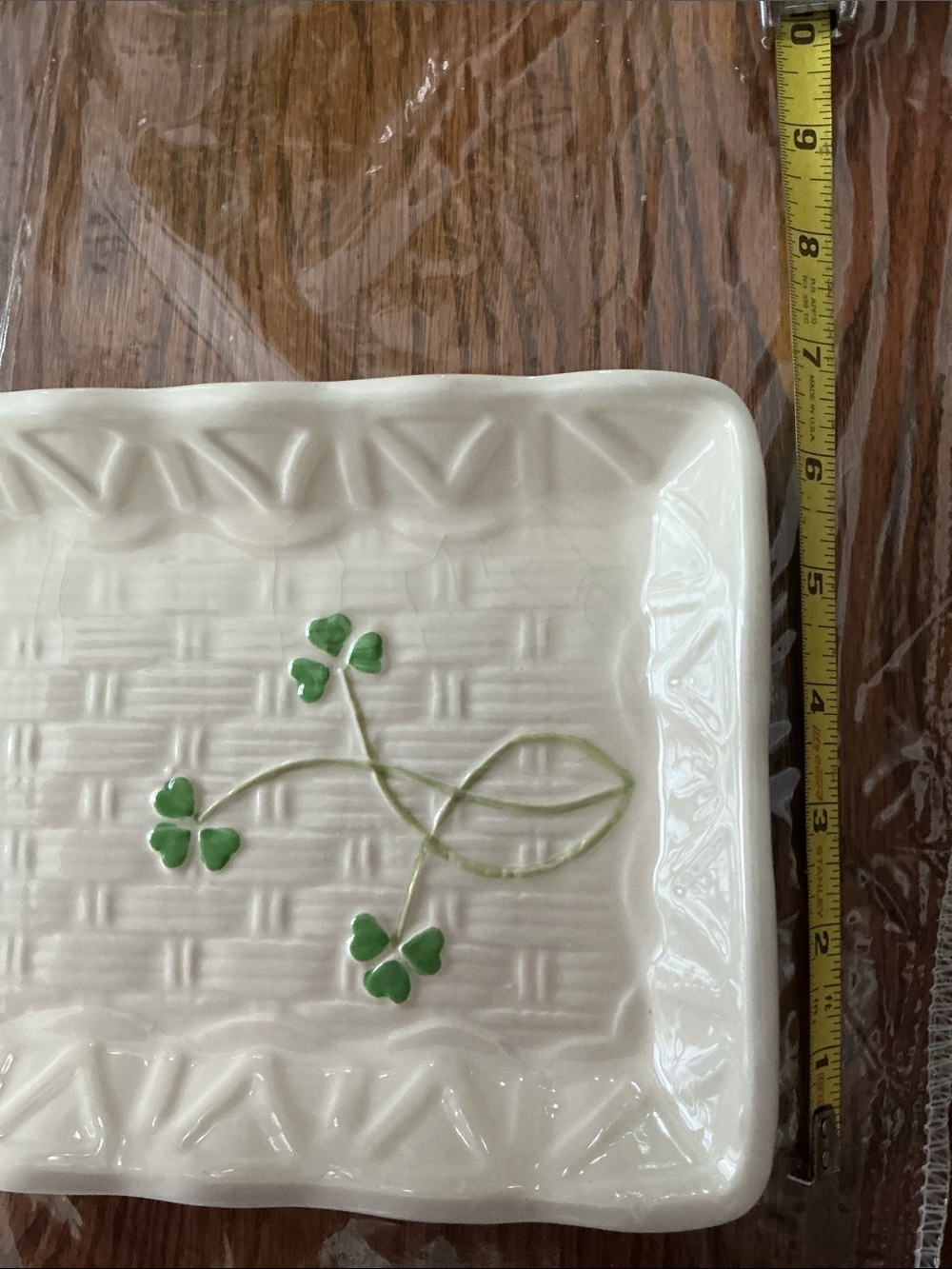 White Ceramic Serving Tray with Green Shamrock Motif - Picture 3 of 3